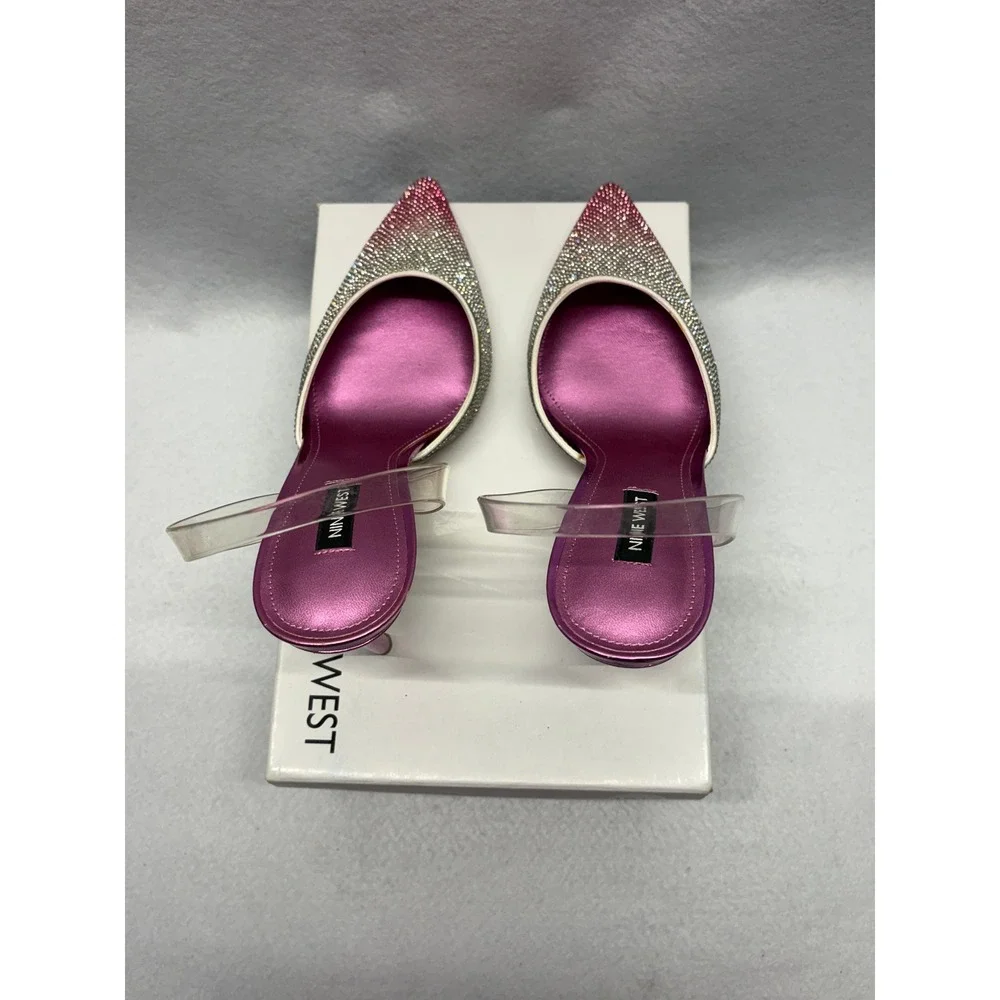 Nine West Fabry5 Ombre Rhinestone Clear Slingback Pumps Dark Pink 8M